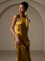 [Brun] SilkSilky-FR Sleeveless Tie Neck Robes 007