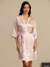 [Rose] SilkSilky-FR 3/4 Sleeve Femme Peignoir 005