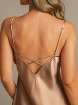 [Brun] SilkSilky-FR Sleeveless V Neck Chemises de nuit 005