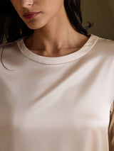 [Beige] SilkSilky-FR 3/4 Sleeve Round Neck Robes 003
