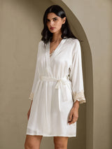 [Blanc] SilkSilky-FR 3/4 Sleeve V Neck Peignoir&Robe de Chambre 007