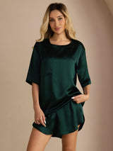 [Vert Foncé] SilkSilky-FR Short Sleeve Round Neck Femme Pyjamas 001