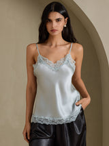 [Bleu Grisâtre] SilkSilky-FR Spaghetti Strap V Neck Top À Fines Brides 003