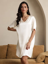 [Beige] SilkSilky-FR Half Sleeve V Neck Chemises de nuit 001