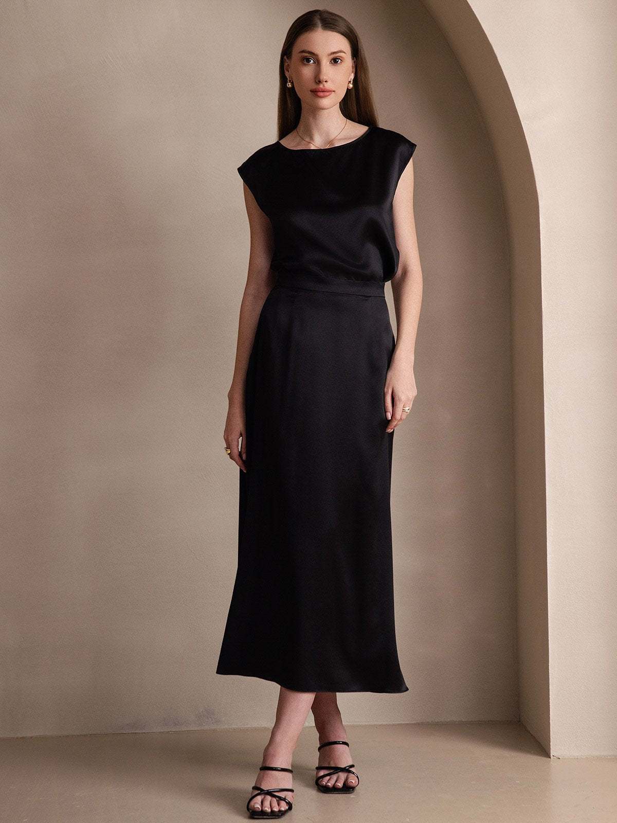 [Noir] SilkSilky-FR 19Momme Soie Skirt 005