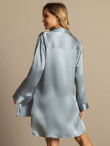 [Bleu Grisâtre] SilkSilky-FR Long Sleeve Lapel Collar Chemise pour dormir 003