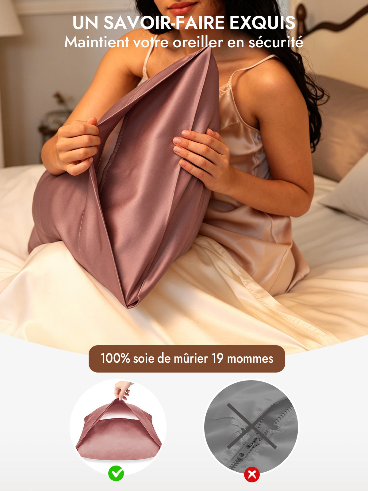 [Mauve Pâle] SilkSilky-FR 19Momme Taies d'Oreiller 006