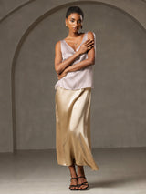 [Gris Ombre] SilkSilky-FR Sleeveless V Neck Top À Fines Brides 007