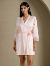 [Rose] SilkSilky-FR 3/4 Sleeve V Neck Peignoir&Robe de Chambre 007