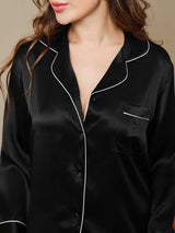 [Noir] SilkSilky-FR Long Sleeve Lapel Collar Femme Pyjamas 007