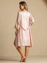 [Rose] SilkSilky-FR 3/4 Sleeve V Neck Peignoir&Robe de Chambre 002
