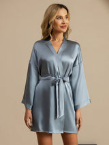 [Bleu Grisâtre] SilkSilky-FR 3/4 Sleeve Femme Peignoir 003