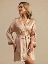 [Jaune Cœur Geo] SilkSilky-FR Manches longues Femme Peignoir 003