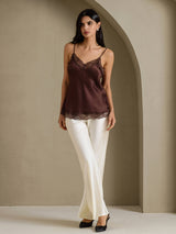 [Brun] SilkSilky-FR Spaghetti Strap V Neck Top À Fines Brides 008