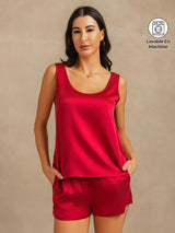 [Rouge Vineux] SilkSilky-FR 19Momme Sans manches Encolure Dégagée Femme Pyjamas 001