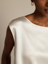 [Blanc] SilkSilky-FR Cap Sleeve Round Neck Femme T-Shirt 004