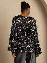 [Pois] SilkSilky-FR 19Momme Soie Bell Sleeve Col Rond Blouse 002