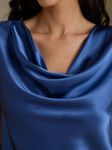 [Bleu Canard Véritable] SilkSilky-FR Cap Sleeve Cowl Neck Femme T-Shirt 004