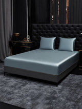 [Bleu Grisâtre] SilkSilky-FR Parure de Lit Soie 001