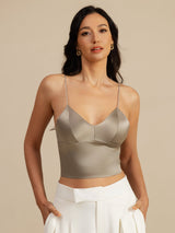 [Kaki] SilkSilky-FR Spaghetti Strap V Neck Top À Fines Brides 001
