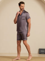 [Gris Pourpre] SilkSilky-FR Manches courtes Col Cranté Homme Pyjamas 004