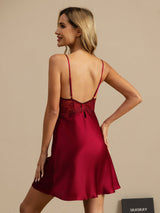 [Rouge Vineux] SilkSilky-FR Sleeveless Deep V Neck Chemises de nuit 002