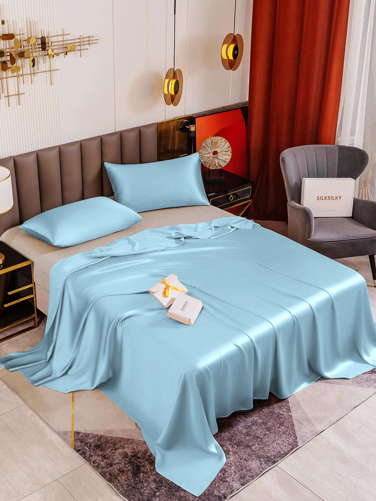[Bleu Clair] SilkSilky-FR 19Momme Bedding Set 001