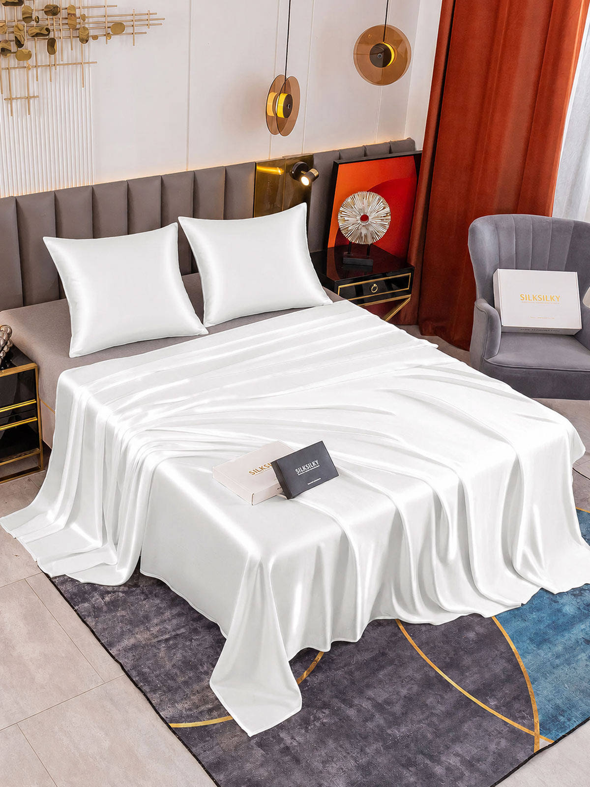 [Blanc] SilkSilky-FR Parure de Lit Soie 001