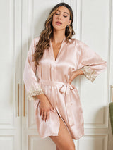 [Rose] SilkSilky-FR 3/4 Sleeve Femme Peignoir 004
