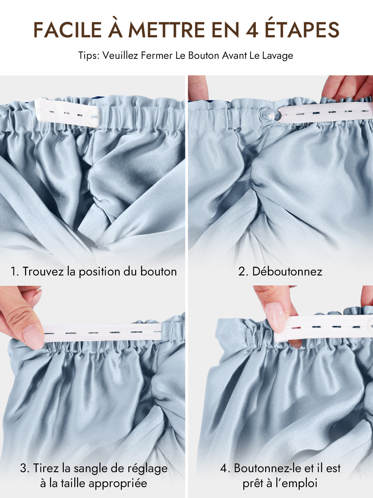 [Bleu Acier] SilkSilky-FR 22Momme Pure Soie Sleep Cap 006