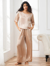 [Champagne] SilkSilky-FR Half Sleeve Round Neck Femme Pyjamas 003