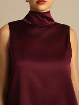 [Rouge Foncé] SilkSilky-FR 19Momme Sans manches Col Haut Blouse 005