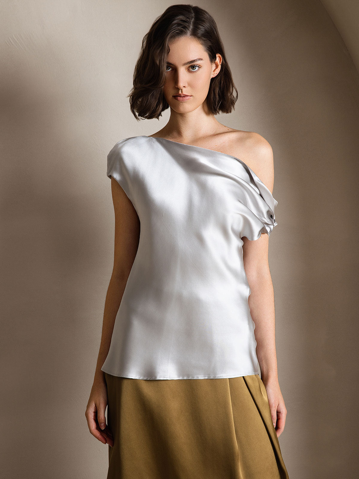 [Gris Clair] SilkSilky-FR 19Momme Soie Womens T-Shirt 001