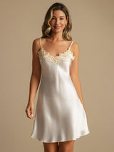 [Blanc] SilkSilky-FR Sleeveless V Neck Chemises de nuit 006