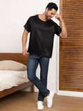 SilkSilky FR Pure Soie Manches courtes Col Rond Homme T Shirt Noir 004