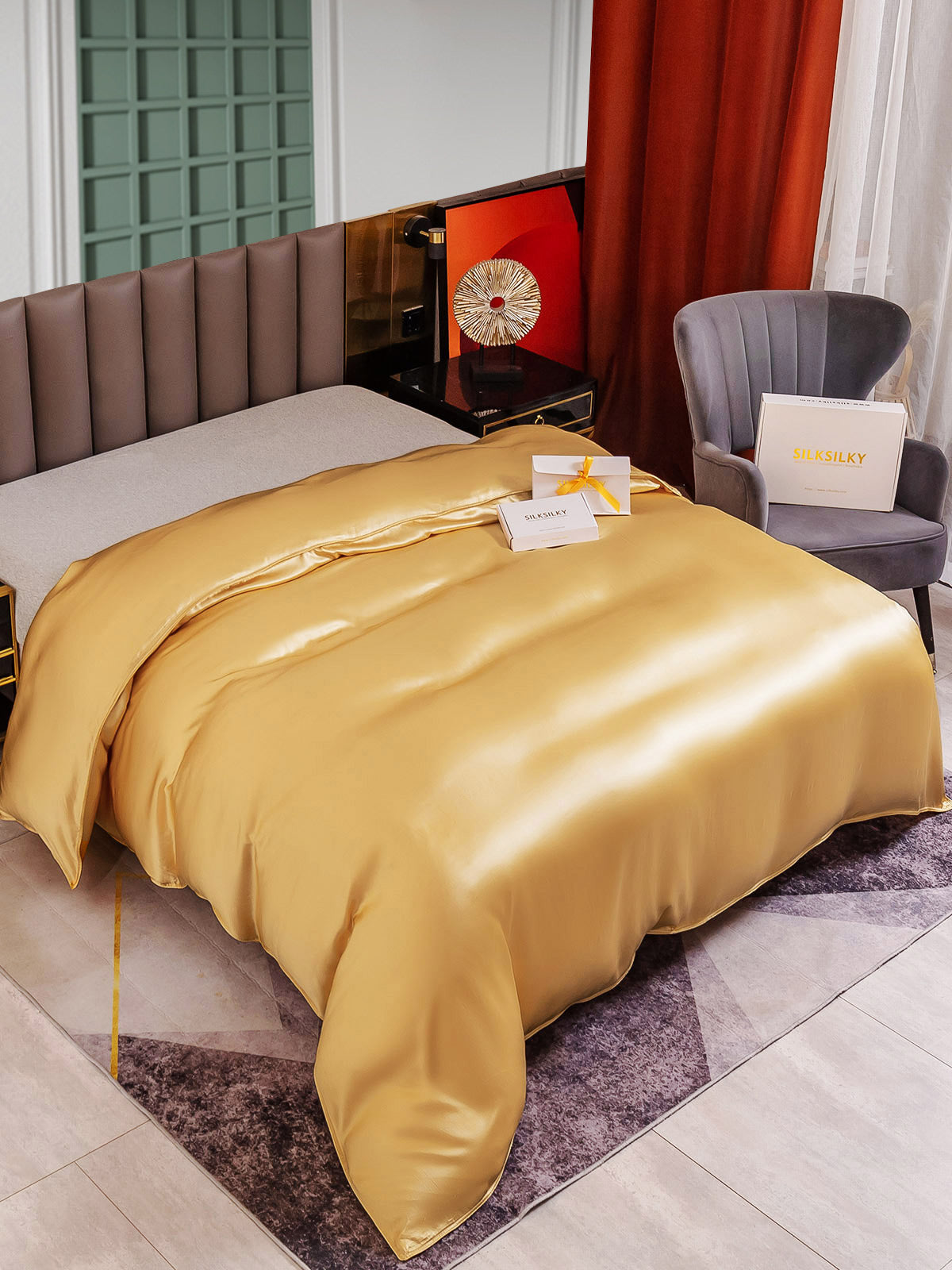 SilkSilky-FR 25Momme Pure Soie Duvet Cover Champagne 004