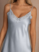 [Bleu Grisâtre] SilkSilky-FR Sleeveless V Neck Chemises de nuit 004