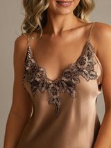 [Brun] SilkSilky-FR Sleeveless V Neck Chemises de nuit 004