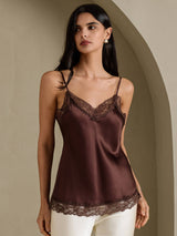 [Brun] SilkSilky-FR Spaghetti Strap V Neck Top À Fines Brides 006