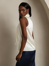 [Ivory] SilkSilky-FR 19Momme Sans manches Col Haut Blouse 002