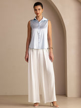 [Bleu Clair] SilkSilky-FR Sleeveless Lapel Collar Femme Chemise 006