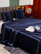 [Bleu Foncé] SilkSilky-FR Parure de Lit Soie 004