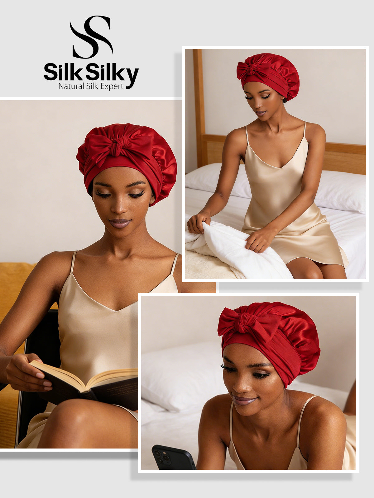 [Rouge Vineux] SilkSilky-FR Soie Sleep Cap 005
