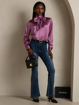 [Violet Foncé] SilkSilky-FR Long Sleeve High Neck Blouse 005