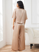 [Champagne] SilkSilky-FR Half Sleeve Round Neck Femme Pyjamas 005
