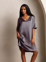 [Gris Pourpre] SilkSilky-FR Half Sleeve V Neck Chemises de nuit 004