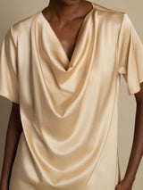[Champagne] SilkSilky-FR Short Sleeve Cowl Neck Blouse 004