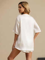 [Blanc] SilkSilky-FR Manches courtes Col Rond Femme Pyjamas 002