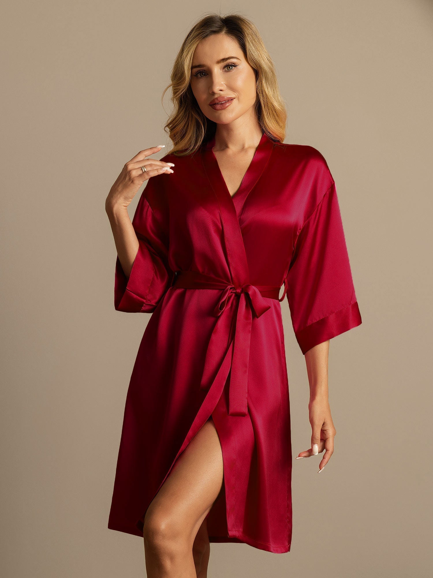 [Rouge Vineux] SilkSilky-FR Trois-quart Femme Peignoir 001