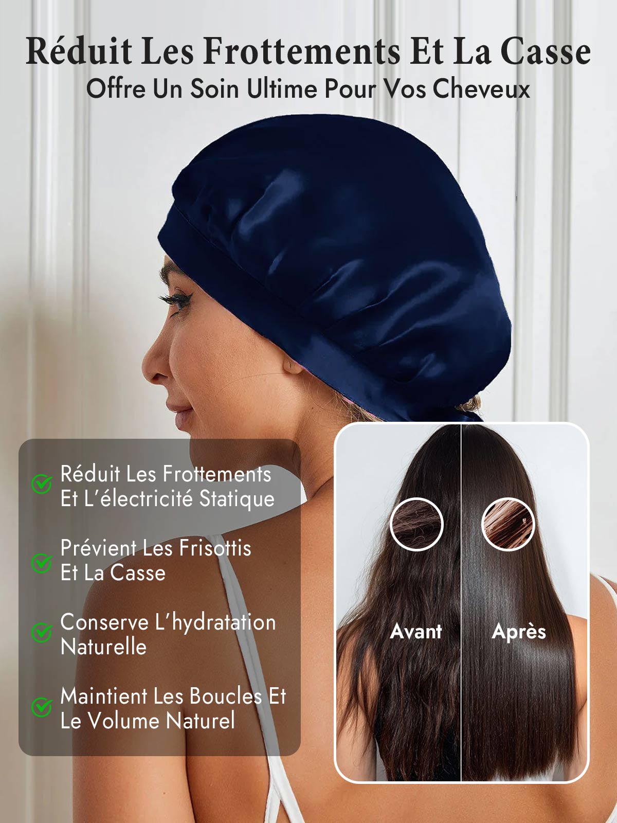 [Bleu Foncé] SilkSilky-FR Bonnets de Nuit 004